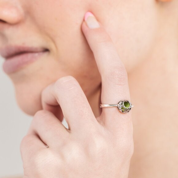 Recycled Early 1900s Olive Green Wine Bottle Sterling Adjustable Vintage Lace Ri - Picture 2 of 6